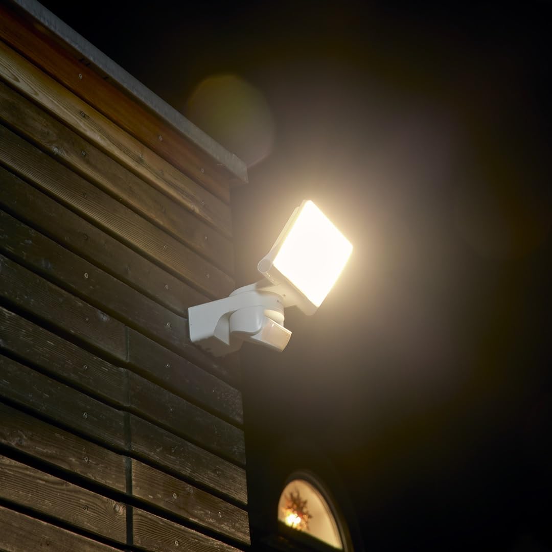 Steinel LED Spotlight XLED Home 2 S White, Adjustable Floodlight, Exterior Light, 13.7 W, 180° Motion Sensor Spotlight for Garden, Patio Garage or Warehouse , 19.4 x 18 x 16.1 cm