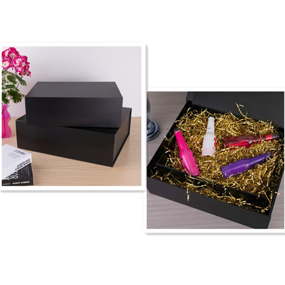 PACKGILO Black Extra Large Gift Box with Lid 1 Pcs 19x16x6 Inches, Gift Box large Black Gift Boxes for Presents Clothes Robe Wedding Dress Sweater,Reusable Foldable Bridesmaid Proposal Box（Matte）
