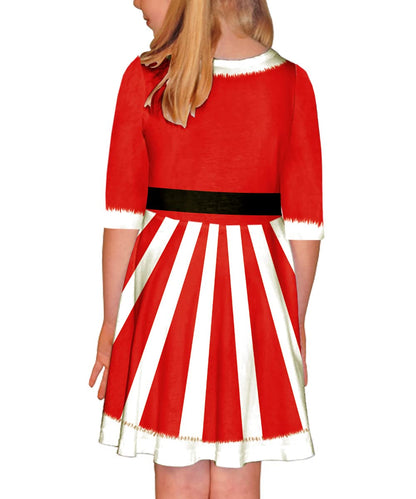 Remimi Santa Dress for Girls Christmas 3/4 Sleeve Twirly Gift Holiday Skater Dress 9-10 Years
