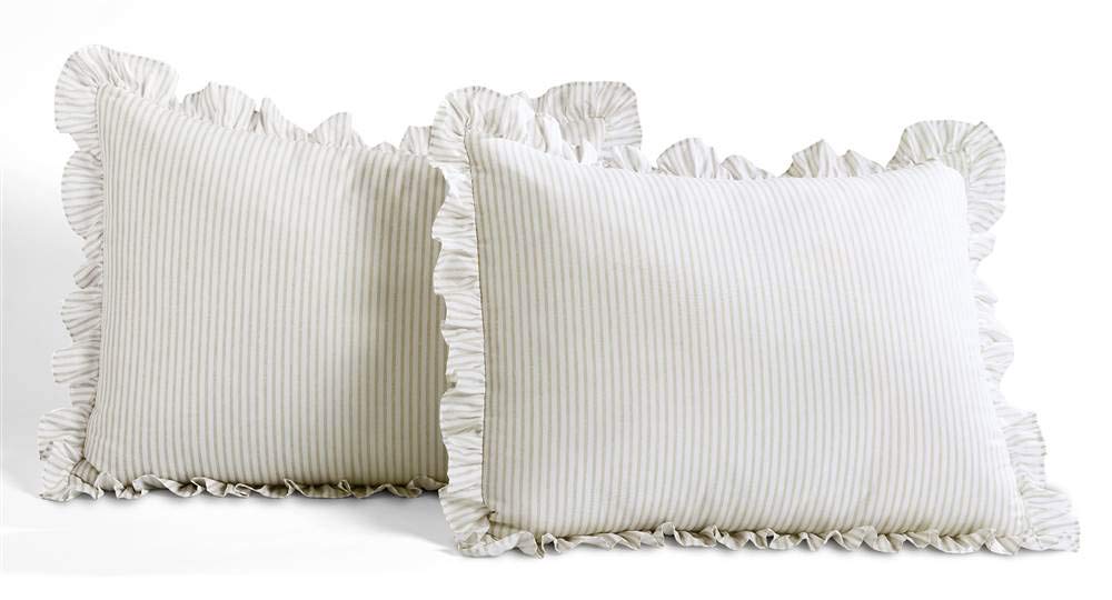 Lush Decor Ticking Stripe Bedspread Queen Size 3 Piece Set Wheat - Ruffle Bedding Set Queen Bedspreads - Striped Bedding - Farmhouse & Coquette Decor