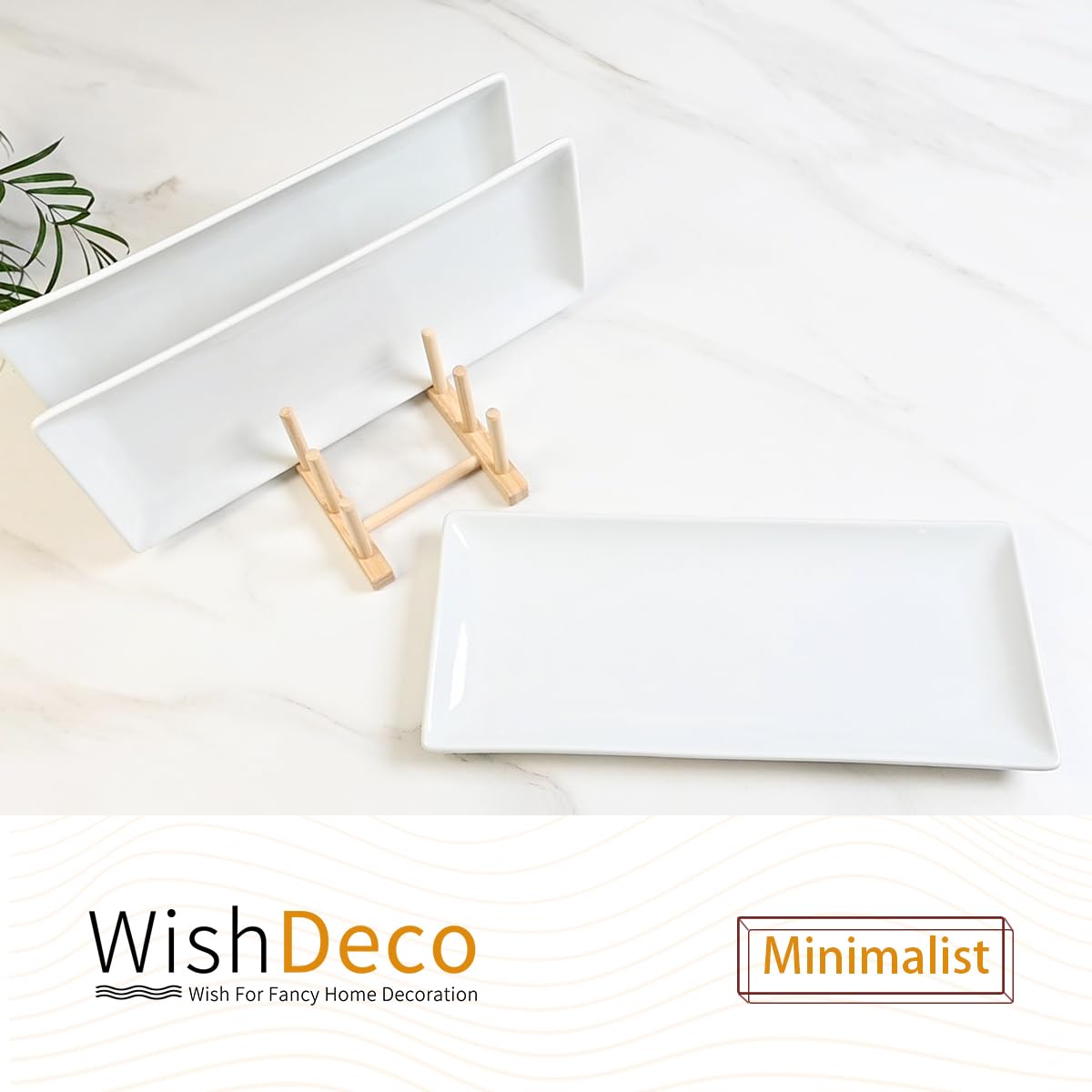 WishDeco Serving Platters Set of 3, Large Serving Trays 14 inch, White Serving Plates, Ceramic Rectangle Plate, Long Platter for Cake, Sushi, Steak, Dessert, Buffet