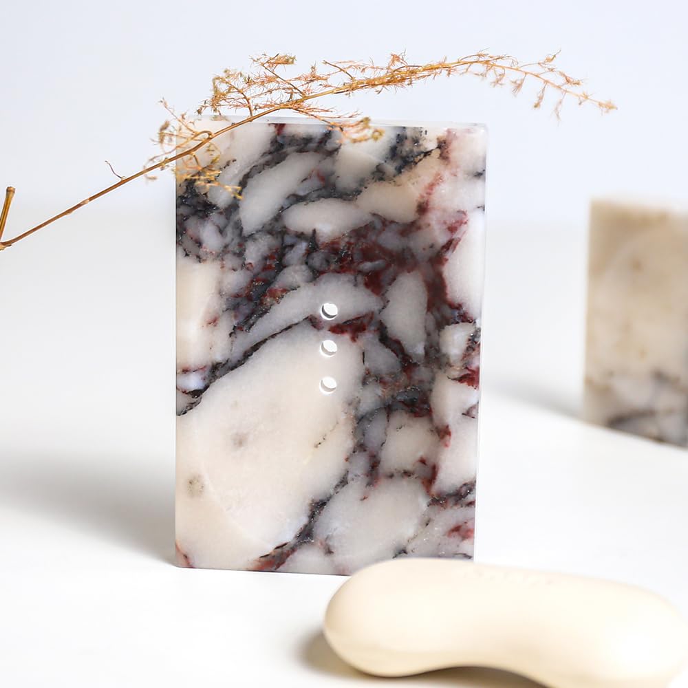 Luxurious Natural Marble Soap Dish Tray Marble Soap Holder Trinket Plate for Bathroom Sink Kitchen Countertop Bedroom Vanity Bathroom Accessory Rectangular (2 Pack)