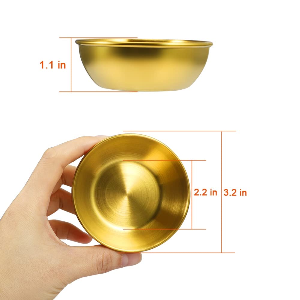 Amytalk 16 Pack 3.2inch Stainless Steel Sauce Dishes Mini Individual Saucers Bowl Round Seasoning Dishes Sushi Dipping Bowl Appetizer Plates, Golden