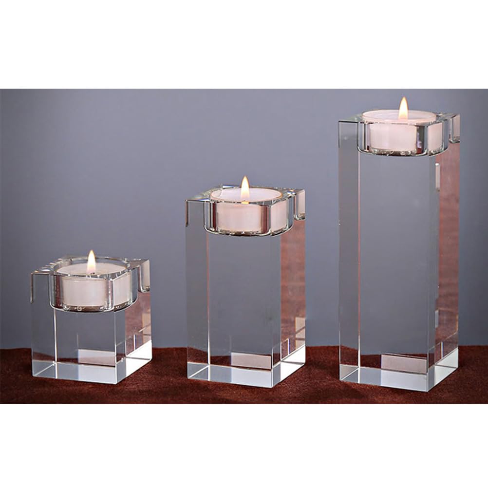 Cabilock Crystal Candlestick Cube Candle Holder Tealight Candle Holder Home Table Decor Romantic Table Centerpiece Ornament 1.96X1.96X3.14In