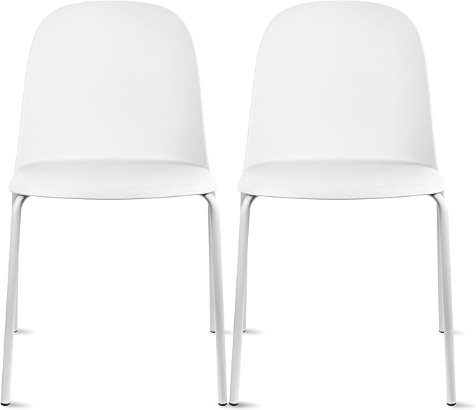 2xhome Modern Stackable Armless Dining Chair | Plastic Shell Seat with Metal Legs | Indoor or Outdoor Use | Home Kitchen Patio (2, White, No Padding)