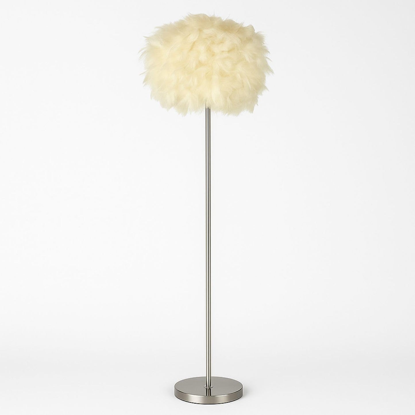 LIGHTACCENTS 69" Luxury Feather Floor Lamp with Chrome Base - Fluffy Cloud Standing Light for Living Room, Bedroom, Nursery, Vanity (White)