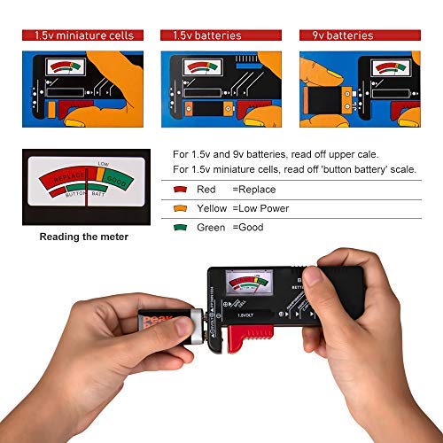 Pgzsy 2 Pack Battery Tester, Universal Battery Checker for AA / AAA / C / D / 9V / 1.5V Button Cell Batteries