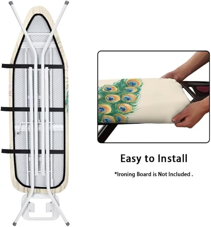 Durable Iron Board Cover Non Stick Scorch Easy-Fit Peacock Ironing Board Cover