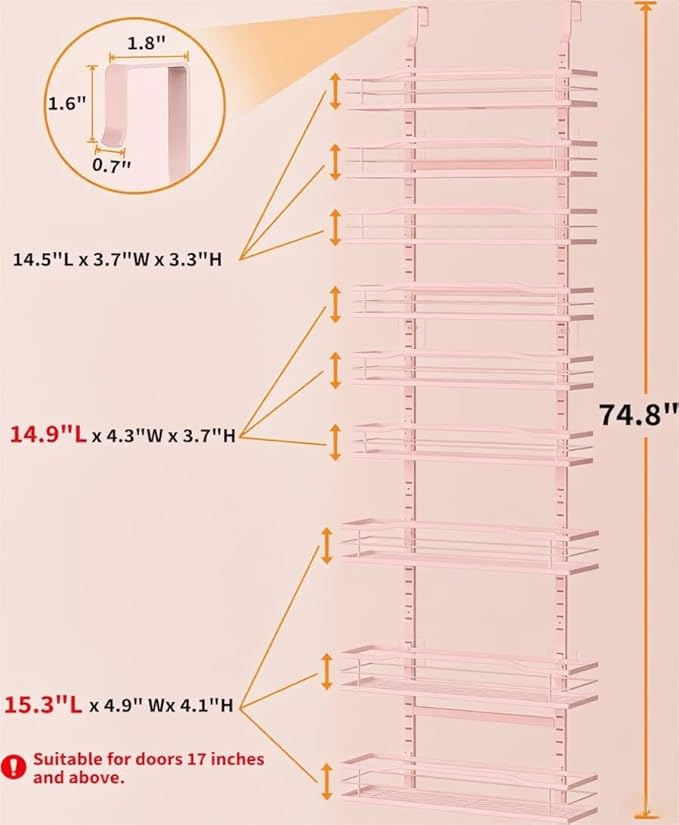 Moforoco Pink 9-Tier Over The Door Pantry Organizer, Pantry Organization and