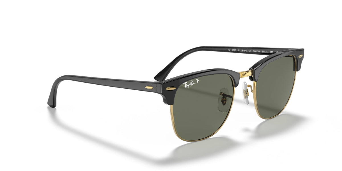 Ray-Ban RB3016 Clubmaster Square Sunglasses, Black/Polarized G-15 Green, 51 mm