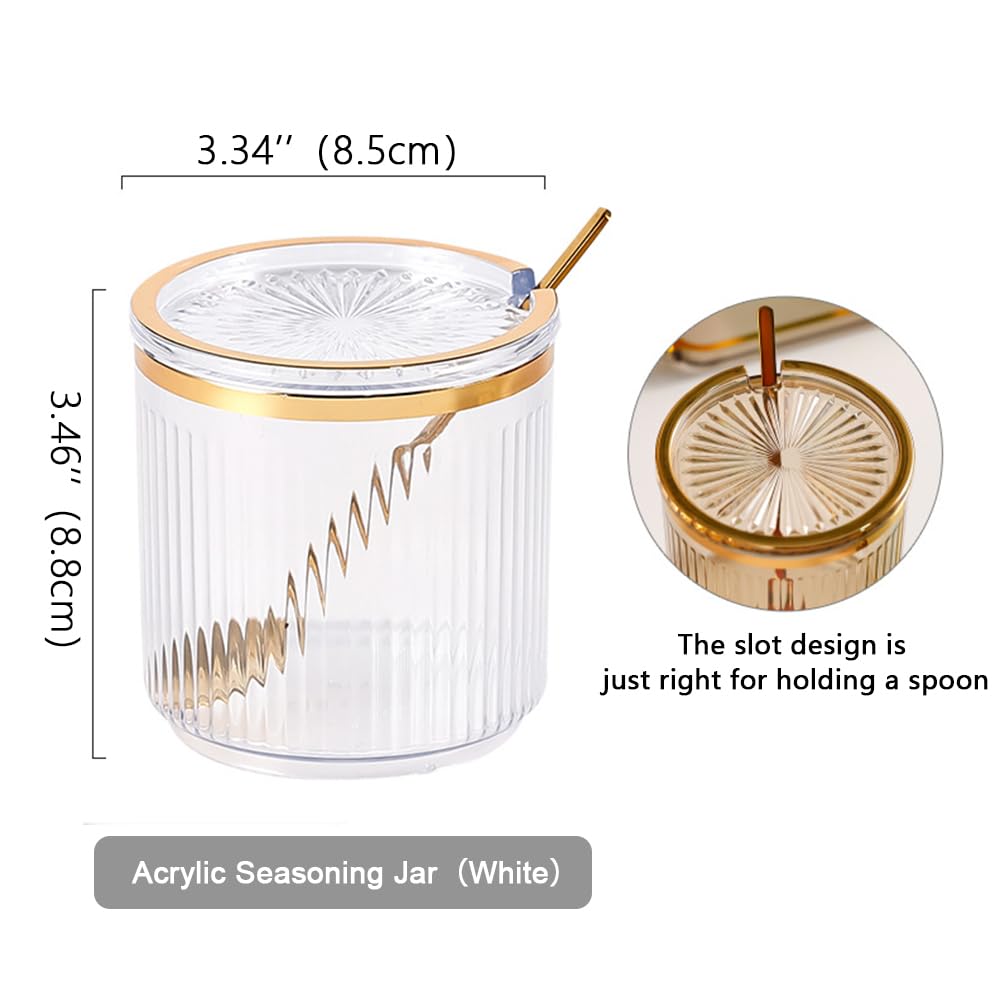 Acrylic Condiment Spice Jars and Box with Lids, Spoons, Tray - 3 Pack, Clear Plastic Canisters, Seasoning Box Set for Salt, Paprika, Sugar - Kitchen Storage