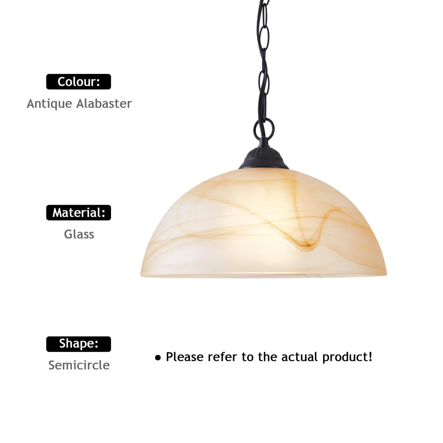WEIYOUDJ Plug in Pendant Light Antique Alabaster Glass Shade Hanging Lamp with On/Off Switch,16.4Ft Cord & 14.7Ft Chain Dimmable Swag Light Fixture for Kitchen Sink Bar Nook