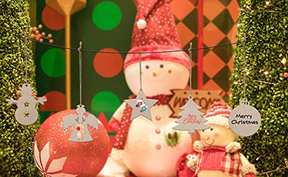 50 Pcs Unfinished Paintable Blank Wooden Christmas Festival Decoration Ornaments, Xmas Tree Hanging Wood Slices for Kids DIY Art Crafts, 5 Designs-Christmas Tree, Snowman, Stars, Angel, Round