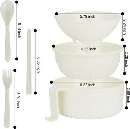 UUGLAM Ramen Bowl Set of 2, Ramen Cooker 33 oz, Ramen Bowls with Chopsticks and Spoon, Microwave Pasta Cooker, Ramen Bowl Microwave Gift College Dorm Essentials for Girls Guys (White)
