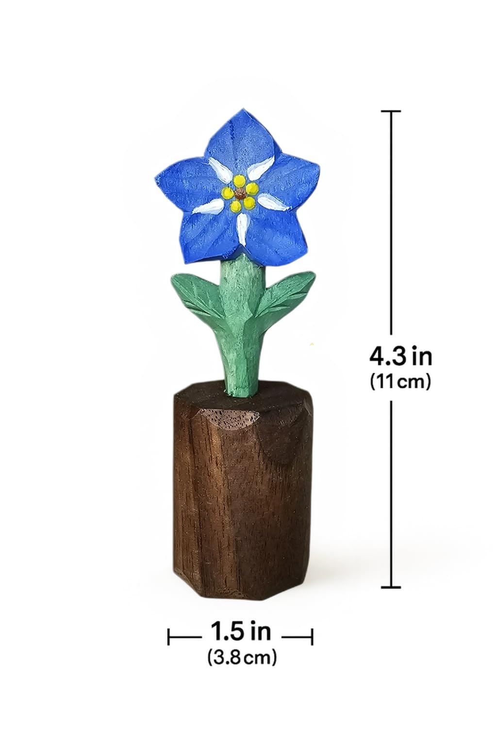 Artisan Wooden Blue Flower Figurine – Handcrafted Decorative Keepsake, Unique Gift for Her, Anniversary, Birthday, or Friendship, Natural Wood Sculpture with Gift Box Included