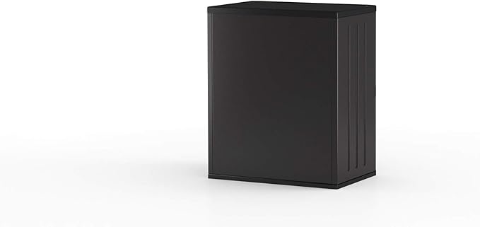 Suncast Heavy-Duty Resin Outdoor Storage Cabinet, 30" W x 20.25" D x 36" H Dark Grey Base Garage Storage Cabinet with Lockable Doors and Metal Reinforced Shelves, Made in The USA
