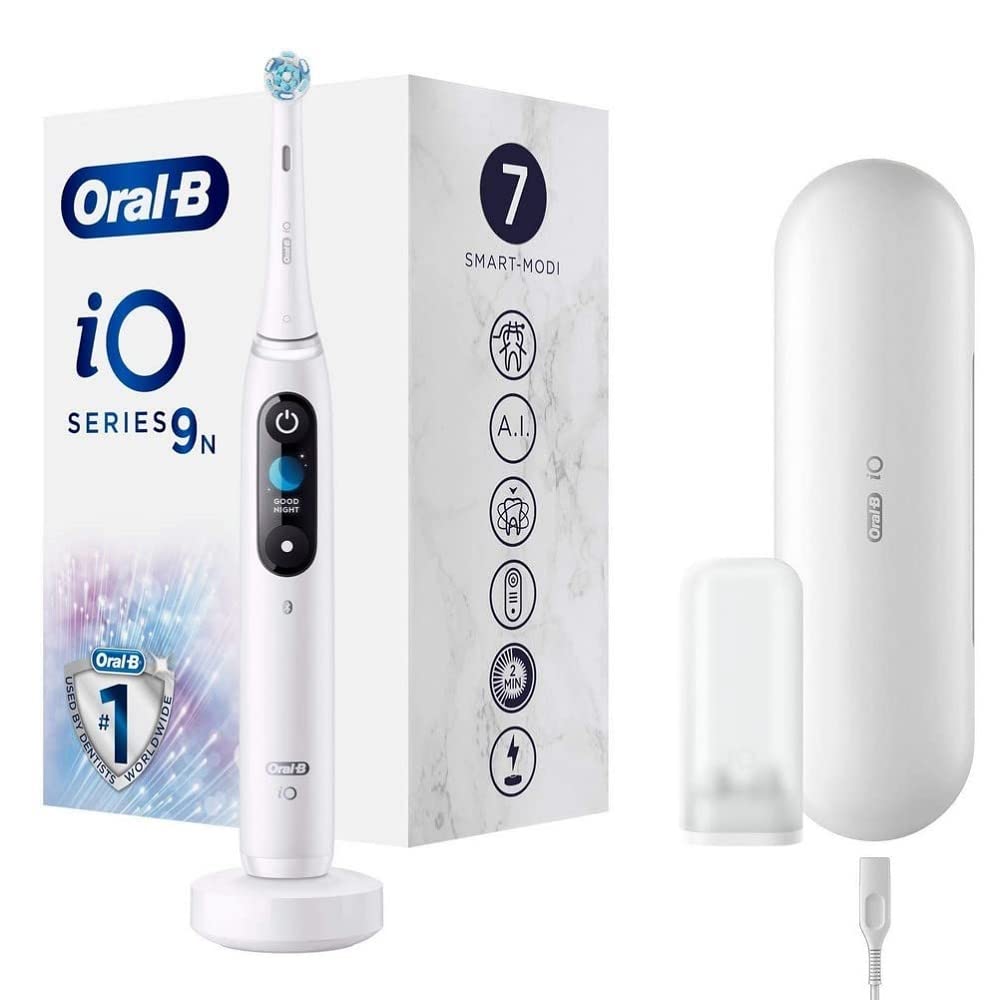 Oral-B iO Series 9 Electric Toothbrush, 7 Cleaning Modes for Dental Care, Magnetic Technology, 3D Tooth Surface Analysis, Colour Display, Charging Travel Case, Gift for Man/Woman, White Alabaster