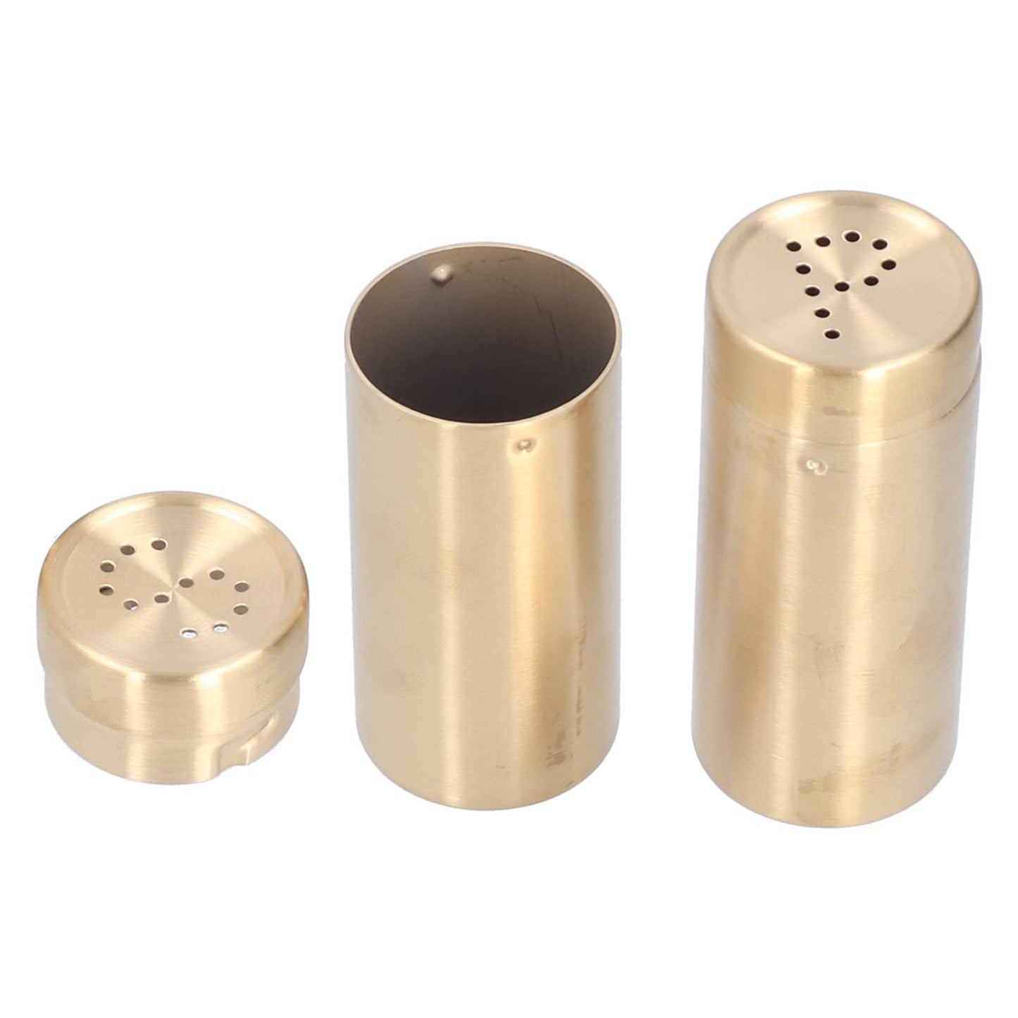 Salt Seasoning Bottle 2 Pcs Condiment Pots, Stainless Steel Jar Shakers Kitchen Container Tool, 1.5x1.5x3.4in 6.8oz Seasoning Shaker for Salt Cinnamon (Gold)