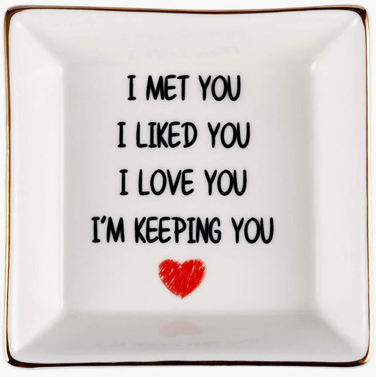 AREOK Best Gifts for Wife Gifts from Husband, Valentines Day Gift for Wife Her - Happy Anniversary Birthday Presents for Girlfriend Romantic, Ceramic Ring Dish, Jewelry Tray, Trinket Dish, I Love You