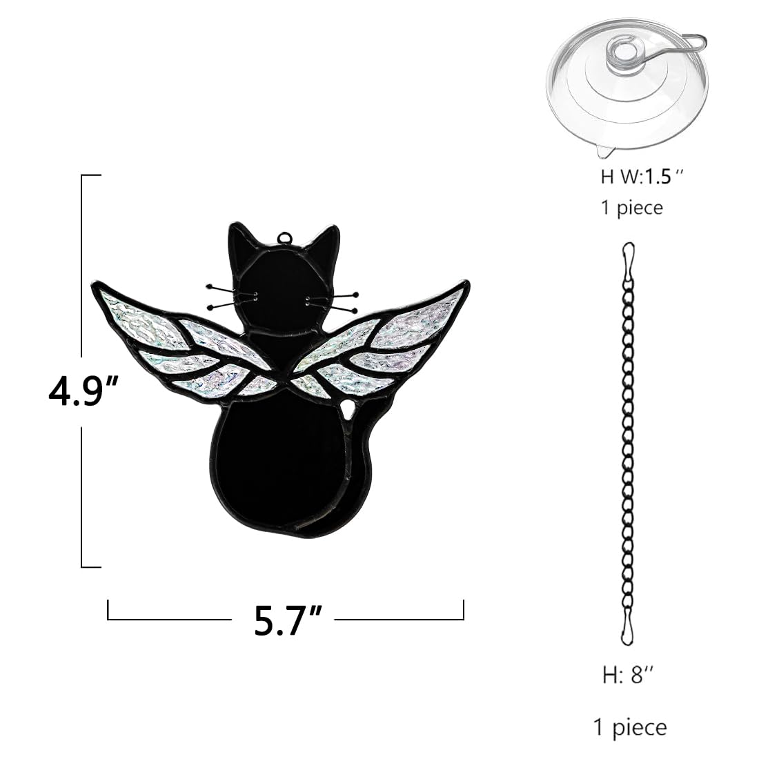 HAOSUM Black Angel Cat Memorial Gifts for Cat Lover,Stained Glass Window Hanging,Angel Wing Black Cats Suncatcher Decor,Cats Death Sympathy Gifts for Women,Daughter,Mothers Day,Christmas