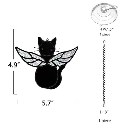 HAOSUM Black Angel Cat Memorial Gifts for Cat Lover,Stained Glass Window Hanging,Angel Wing Black Cats Suncatcher Decor,Cats Death Sympathy Gifts for Women,Daughter,Mothers Day,Christmas