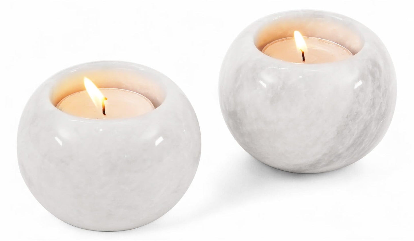 SPESHSTONES Marble Tealight Candle Holder 3.5 Inch White Gifts, Stone Holders for Votive Candles & Small Tea Lights Set of 2 for Birthday, Wedding Decorations