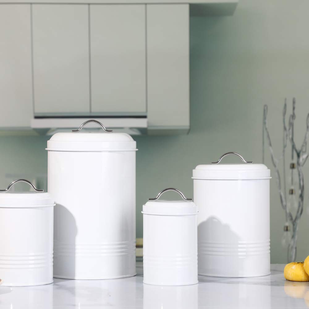 Brightalk Nesting Canisters Sets for the Kitchen, Set of 4 Airtight White Farmhouse Canister Jars with Removable Chalkboard Labels and Marker, for Flour Sugar Coffee Tea Storage