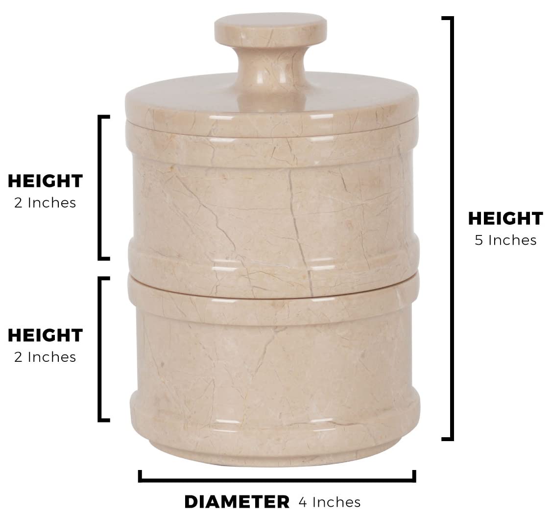 Radicaln Handmade Marble Brown 5” Dual Salt Cellar & Brown Sugar Keeper – 2” Each Herb Jar Salt Dish Kitchen Accesorries – Ideal For Jewelry, Butter, Sugar & Home Décor