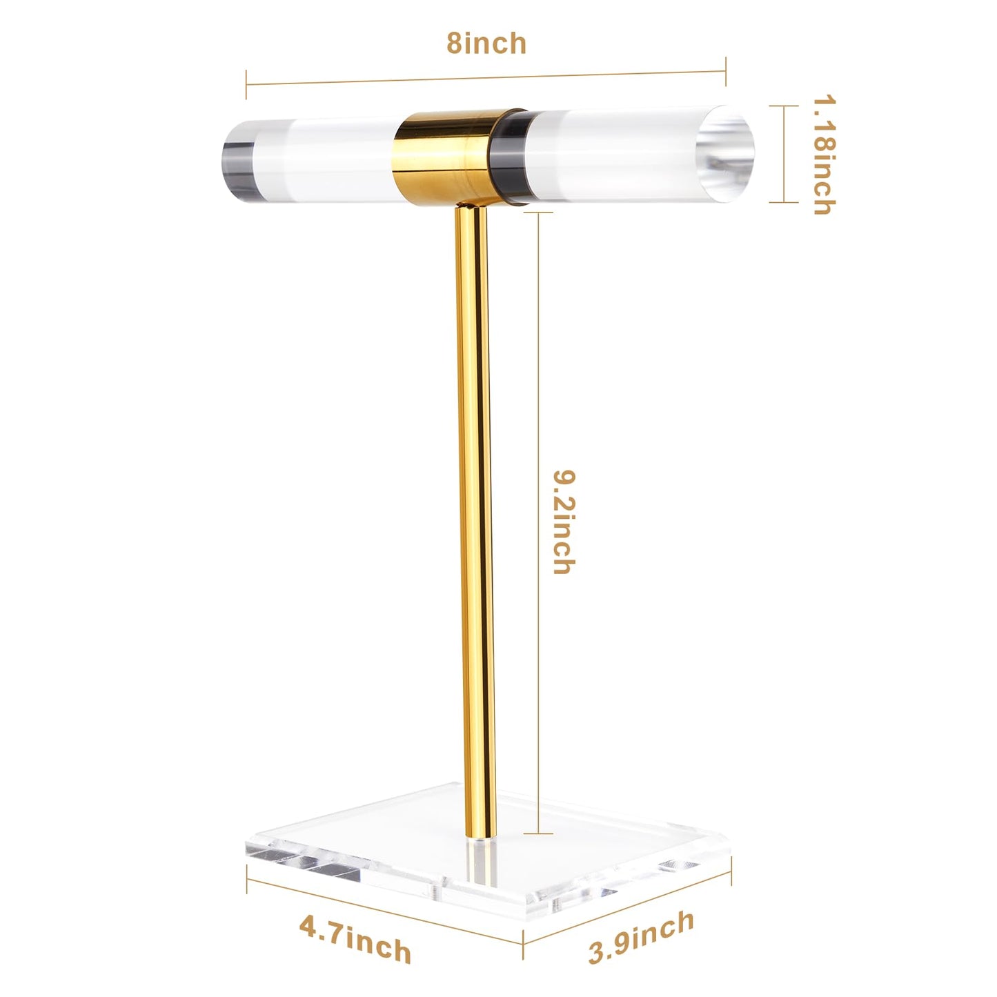 Jolboldy Necklace Holder Bracelet Holder, Gold Acrylic Jewelry Display Stand Crystal T Bar Jewelry Organizer Gift for Women(1-Tier 1pc)