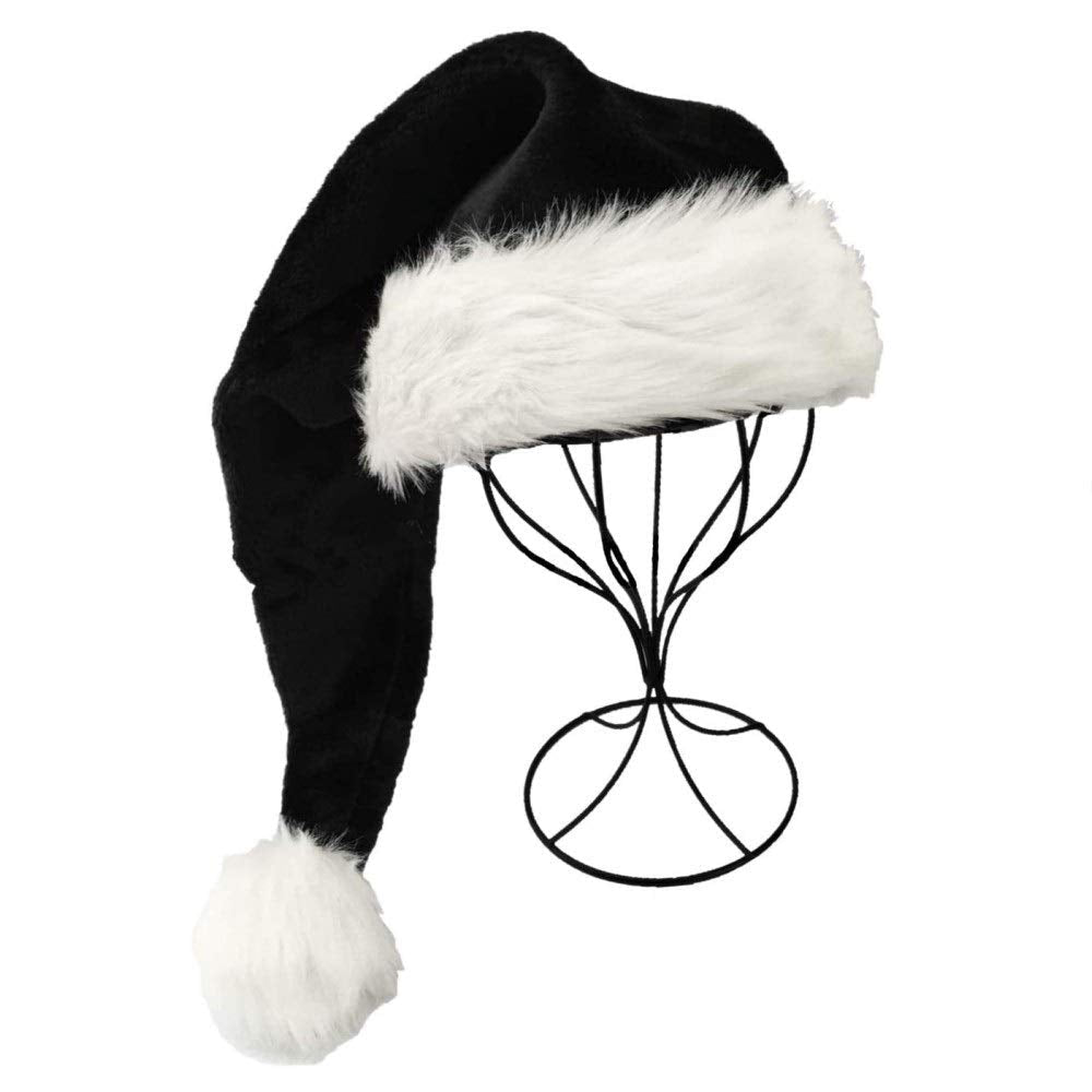 LKQBBSZ Black Santa Hat for Adults, Black & White Deluxe Adults Santa Hat for Black Christmas Theme New Year Festive Holiday Party Supplies