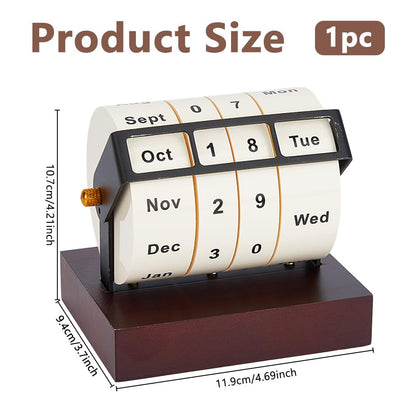 DICOSMETIC Wooden Rotating Perpetual Calendar Wood Creative Calendar Gift Month Week Day Date Display Desk Date Display for Home Office Decorations, 11.9x9.4x10.7cm