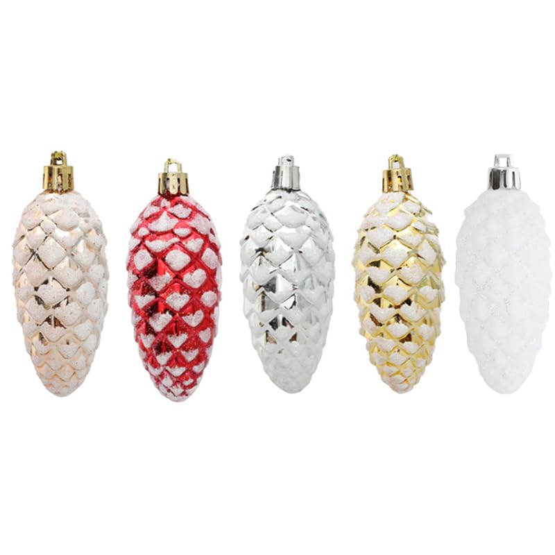 DAHI 10pcs Glitter Christmas Tree Pendant fir Tree Cones Champagne Christmas Tree Ornament Christmas Balls for Christmas Tree Decoration (Champagne-a)