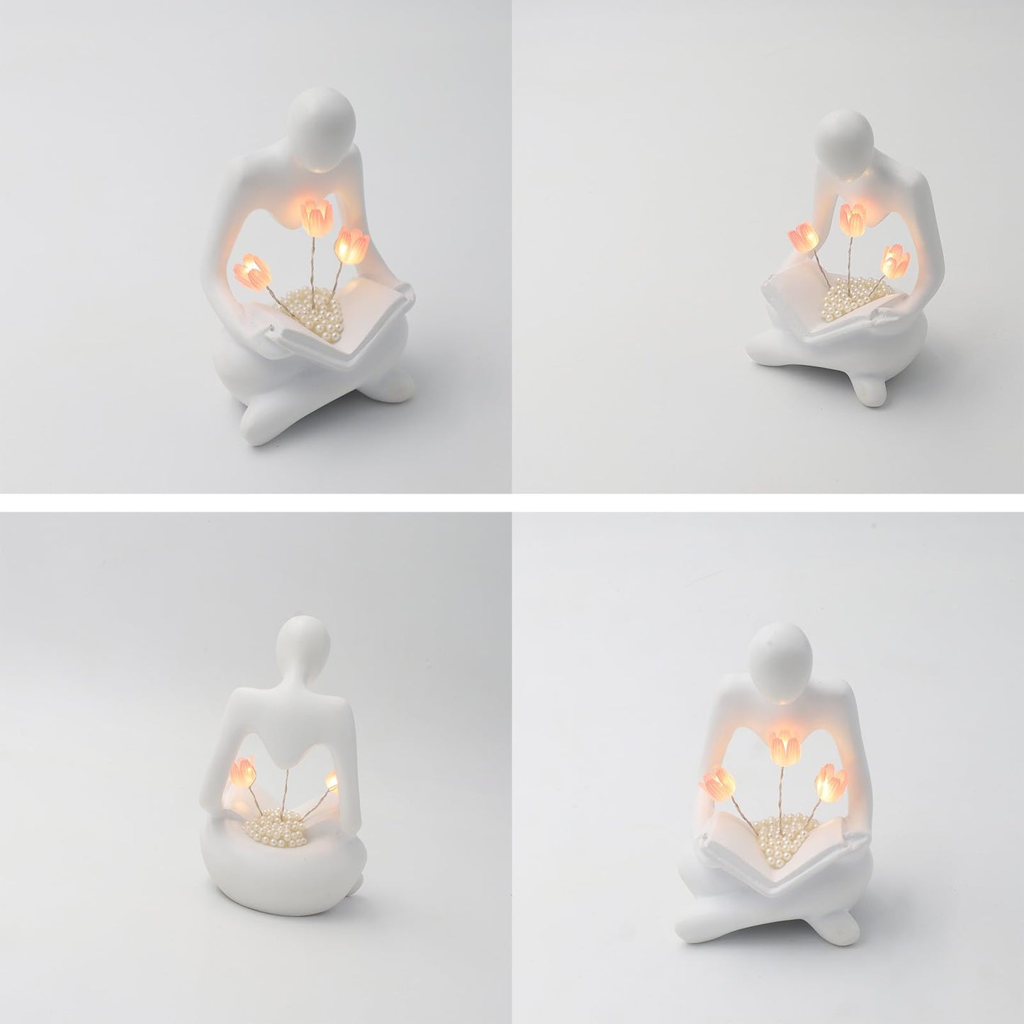 ITOWNKN Reading Sculptures Tulip Lamp,Thinker Statue Figurine Battery Powered Night Light,Modern Abstract Home Decoration, Living Room Bookshelf Office Shelves Desk Decor,Aesthetic Gift