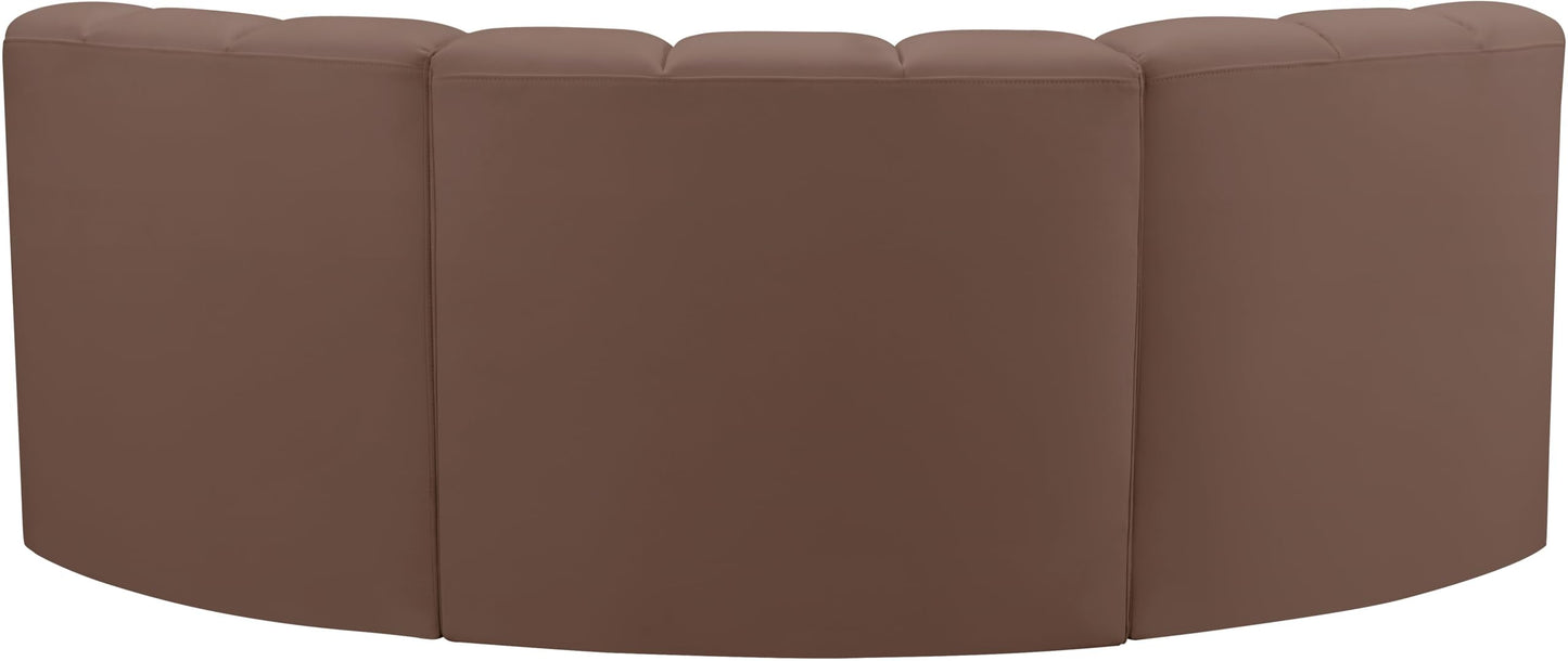 Meridian Furniture 101Brown-S3C Arc Collection Modern | Contemporary Modular Sofa with Soft Brown Vegan Leather, Deep Channel Tufting, Modular Design, 80" W x 37" D x 30" H, Brown
