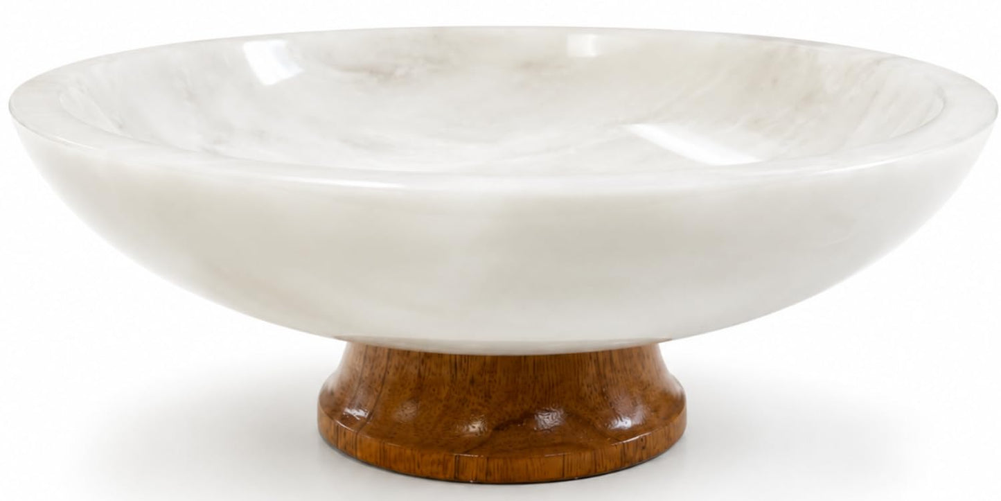 White Marble Fruit Bowl with Pedestal, 11" Large Decorative Centerpiece Bowl for Dining Table, Modern Kitchen Counter Fruit Bowl, Handcrafted Stone Marble Bowl, Luxury Home Decor Accent