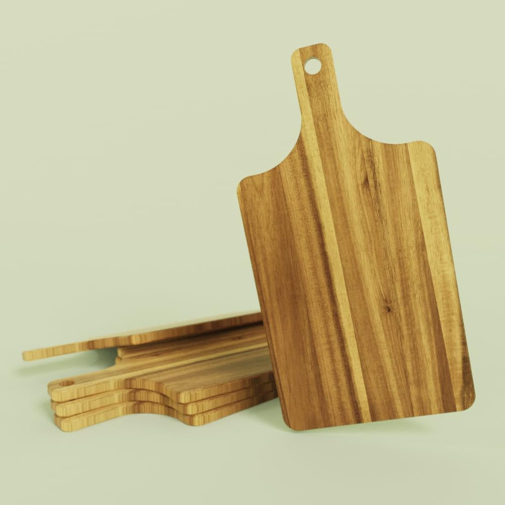 Premium Acacia Wood Cutting Board with Handle, 13.8"X7.1" Cutting Boards for Kitchen, Small Cutting Board for Cheese & Meat, Charcuterie Boards, Wooden Trays, Kitchen Gifts (5Pcs)