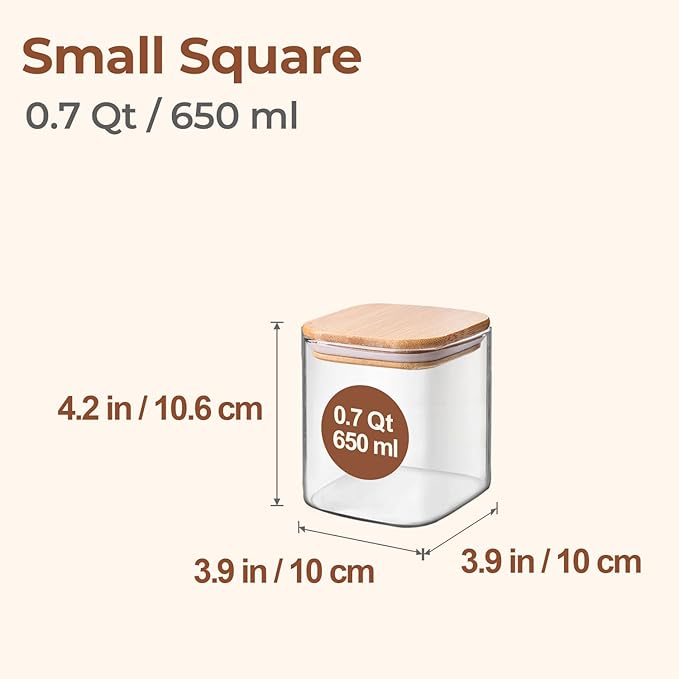 ComSaf 0.7 Qt Glass Food Storage Jars Set of 4, Pantry Organization Jar