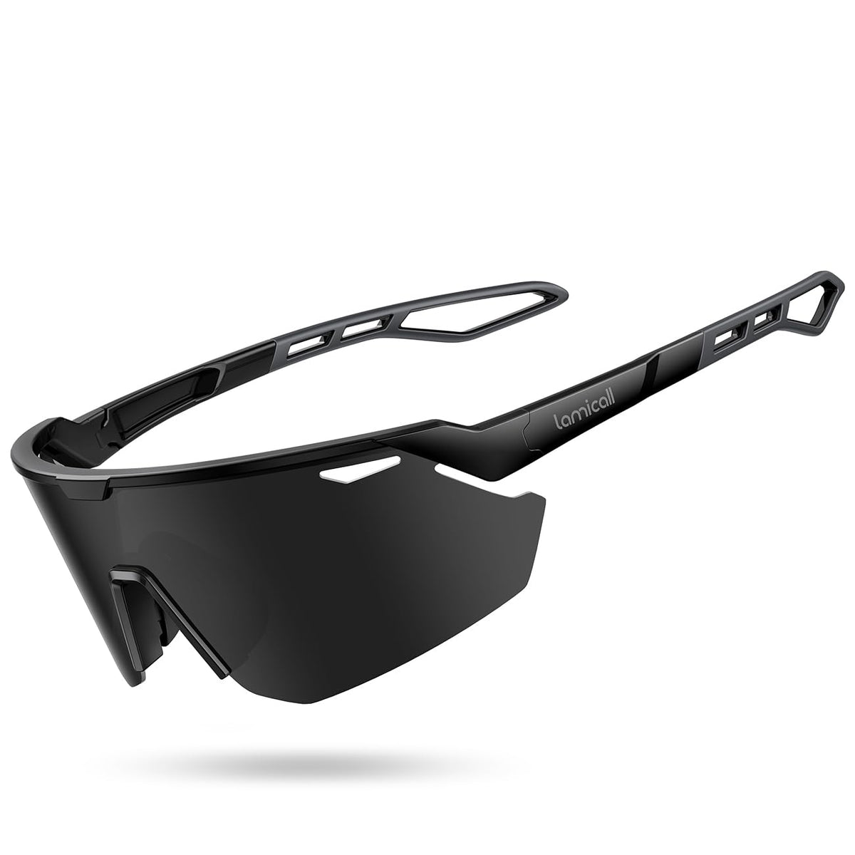 Lamicall Polarized Sports Sunglasses for Men Women, [24g Ultralight] [Adjustable Nose Pad] UV400 Protection Sun Glasses for Cycling Running Baseball Fishing Golf Beach Volleyball, Half Frame, Black