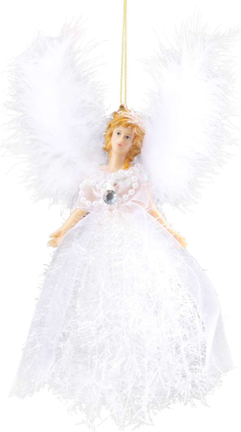 ONTODEX White Victorian Sparkle Feather Angel Christmas Tree Decoration Hanging Pendant Holiday Birthday Party Ornaments - 1 Piece