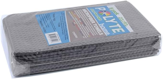 POLYTE Ultra Premium Microfiber Kitchen Dish Hand Towel Waffle Weave, 8 Pack