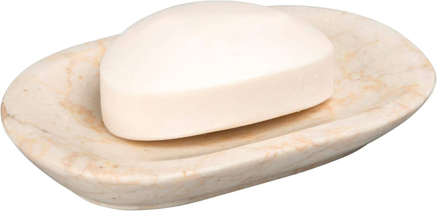 Creative Home Natural Champagne Marble Soap Dish for Bar Soap, Compact Beige Stone Soap Holder for Bathroom Sink and Shower Shelf, Solid Marble, 5.8 x 3.8 x 0.9 in