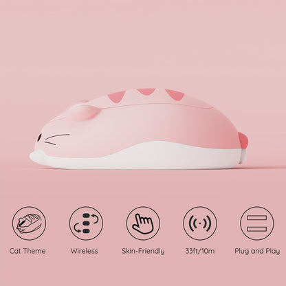 Akko Cat Theme Wireless Gaming Mouse, 2.4G GHz with a USB Receiver, Cute Optical Cordless Cartoon Mice for Computer/Laptop/Desktop/PC, Compatible with Mac/Win (Gray Mimo)