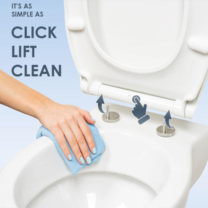 AQUALONA® Premium Thermoplastic Toilet Seat - Soft Close - Hard-Wearing Seat with One Button Hinge Release - Click, Lift & Clean Technology - Top and Bottom Fittings (White - Oval Shaped)