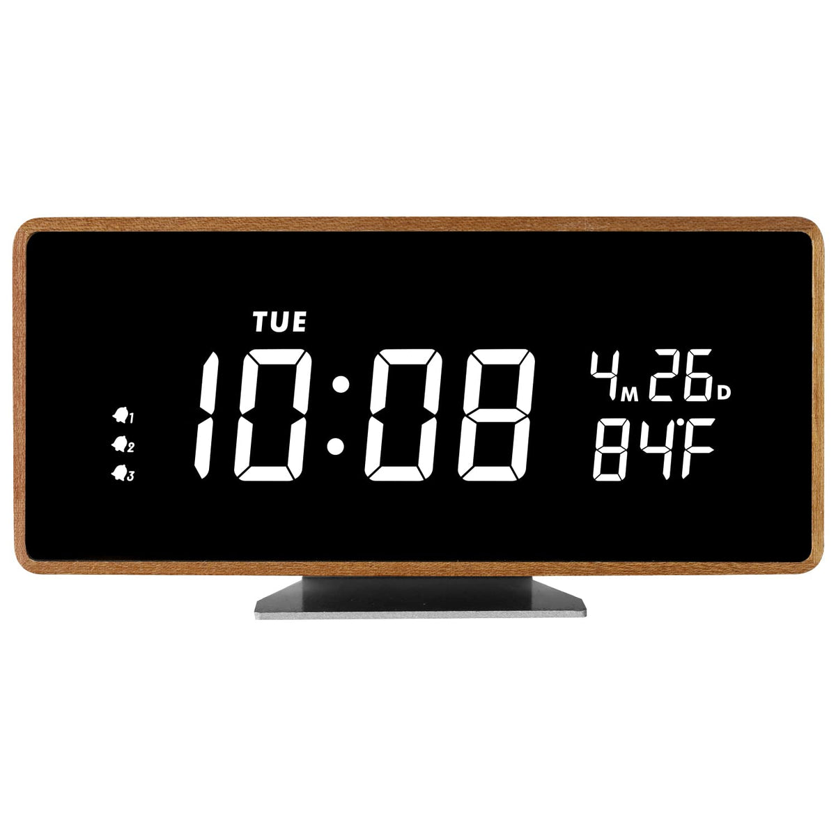 SCOAGE Wooden Digital Alarm Clock with Bluetooth Speaker Temperature Date Smart Electric Digital Bedside Clocks Night Light Table Snooze Large Display Alarm Clock Decor for Desk Bedroom Kid' s Room