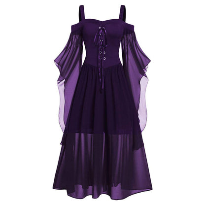 Rose GAL Women's Plus Size Cold Shoulder Butterfly Sleeve Gothic Halloween Dress (Purple, 2XL)