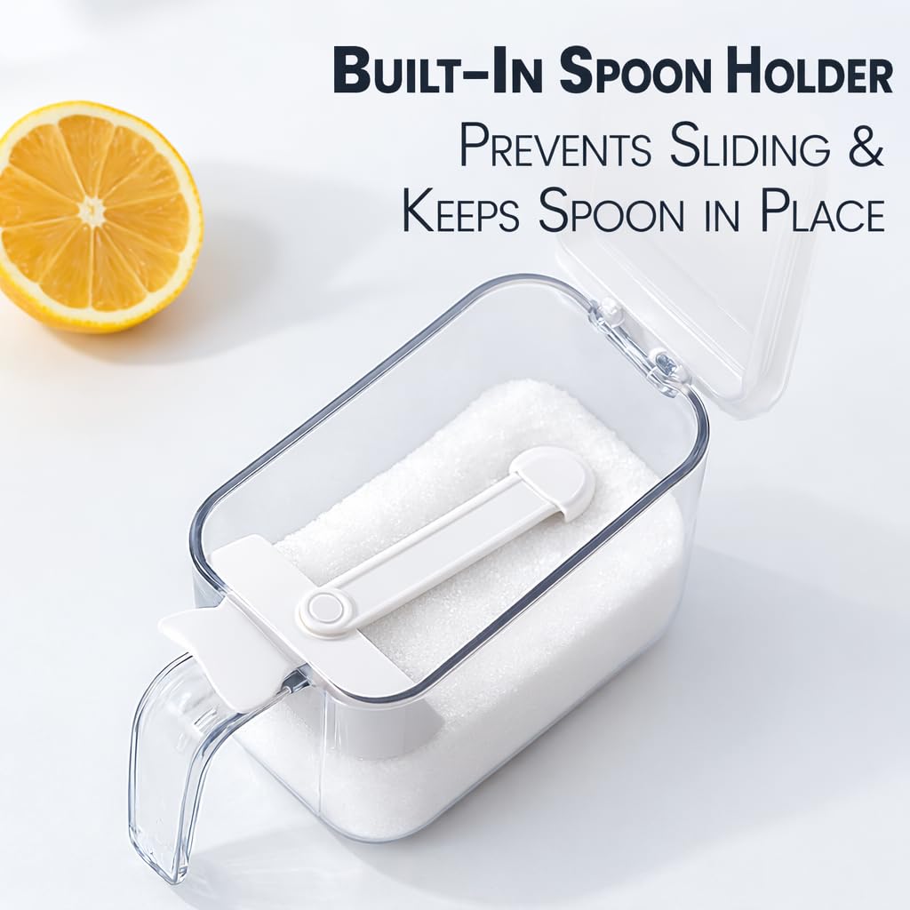Mistifi Little Whale Seasoning Containers (Set of 2, White) – Airtight Spice Boxes with One-Press Lid & Built-In 2g Measuring Spoon, Food-Grade Storage Jars for Salt, Sugar & Spices