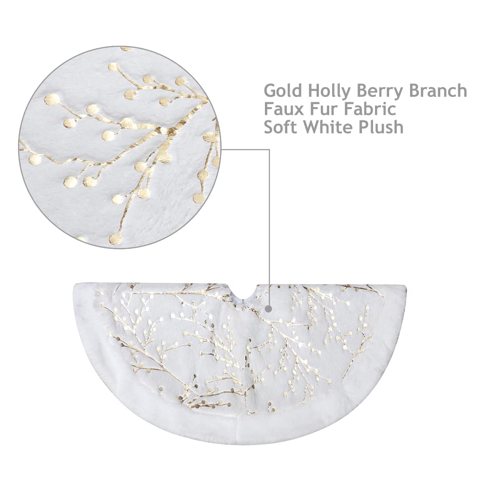 S-DEAL Christmas Tree Skirt with Golden Berries, 24Inches Faux Fur Plush Tree Skirt for Holiday Home Decor Xmas