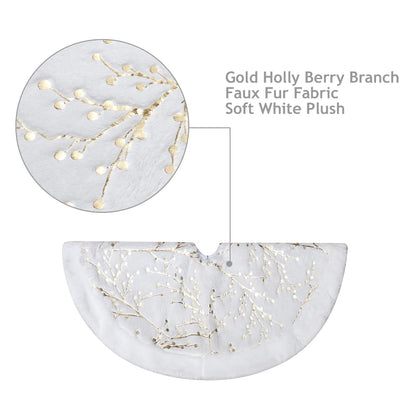 S-DEAL Christmas Tree Skirt with Golden Berries, 24Inches Faux Fur Plush Tree Skirt for Holiday Home Decor Xmas