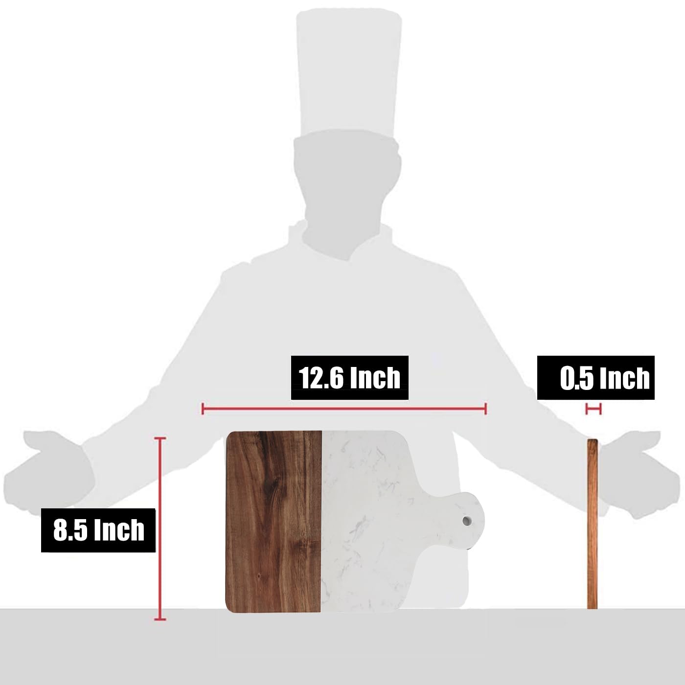 Azauvc Cutting Board with Marble and Natural Wood,Serving Board for Steak Fruits with Handle,Chopping Board for Bread as Serving Trays (White)