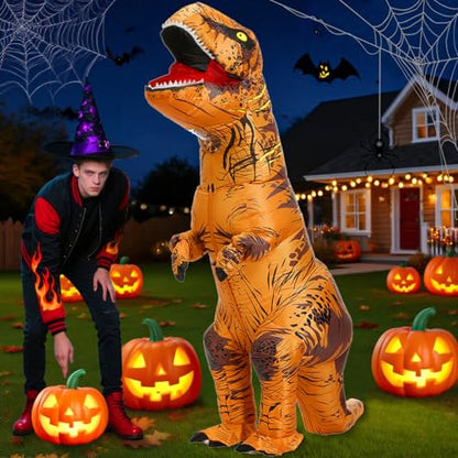 JASHKE Inflatable Dinosaur Costume Adult Blow up Trex Costumes Inflatable Dino Suit Halloween Costumes Fancy Dress for Adult (brown)